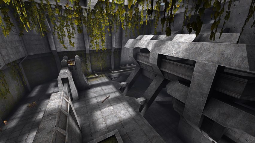 Concrete interior with green plants