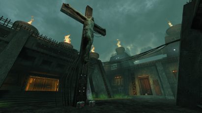 Crucified Jesus sculpture in Quake game