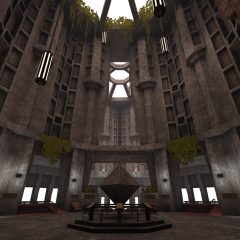 Cathedral-like brutalist building
