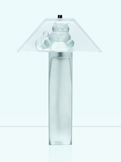 Glass Buké lamp with a cat on the shade