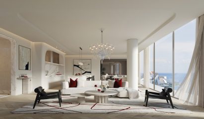 Interior with white walls and large windows