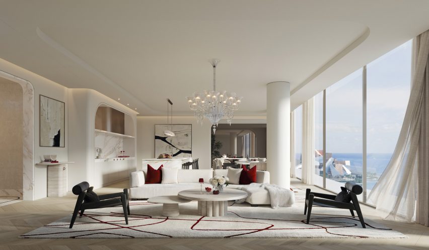 Interior with white walls and large windows