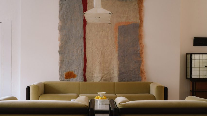 Woven blanket on wall