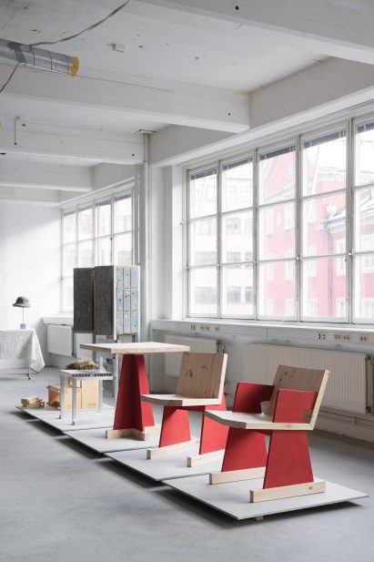 Wooden chairs in a row
