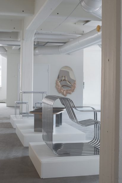 Metal chairs in a row