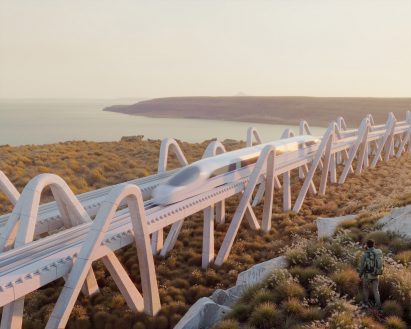 Stone viaduct with high-speed train