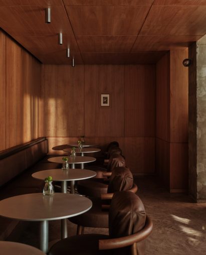 Steel tables and wooden chairs