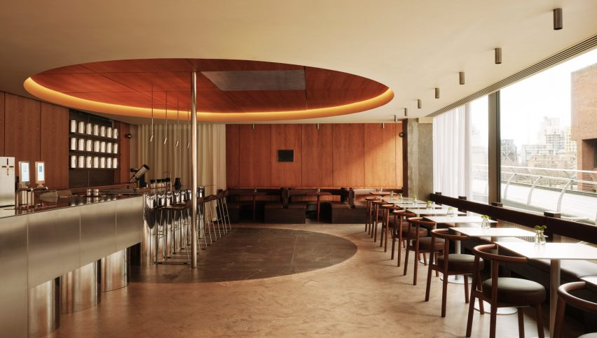 Cafe with wood-panelled walls
