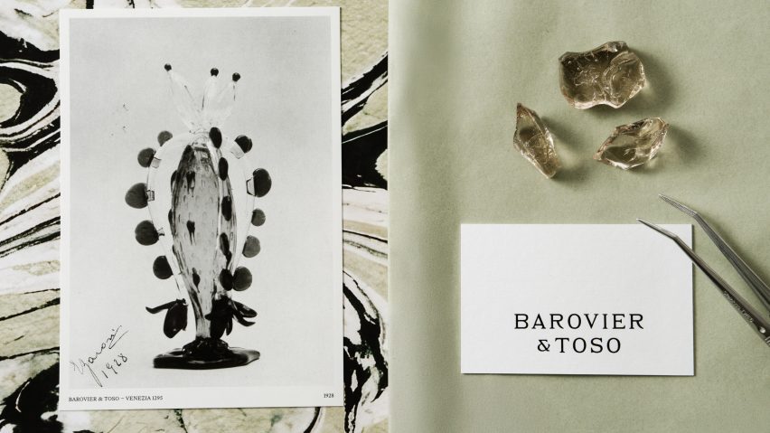 Collage picture with glass, paper and Barovier&Toso logo