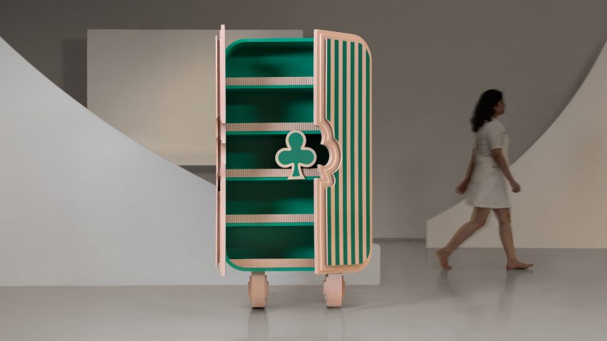 Photo of a pink and green cabinet