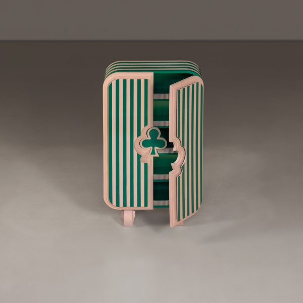 Photo of a pink and green cabinet