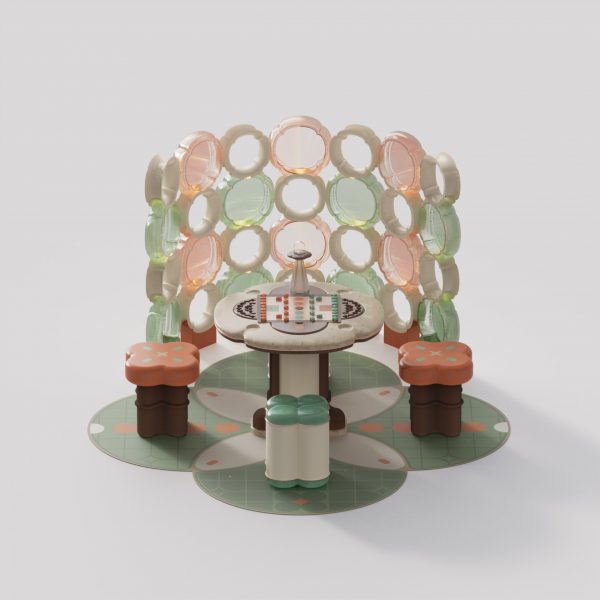 Set of table and chairs made out of recycled materials