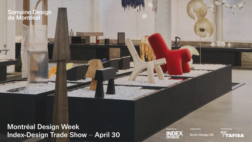 Photo of a trade show displaying chairs