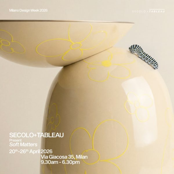 Poster for installation featuring a design piece and a caterpillar
