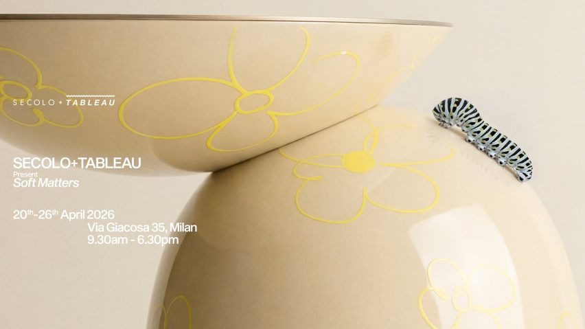 Poster for installation featuring a design piece and a caterpillar