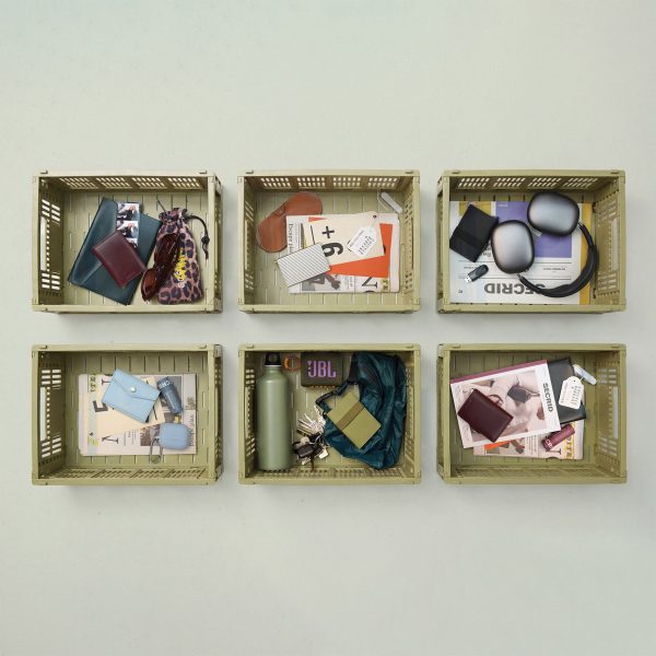 Small everyday items grouped in baskets