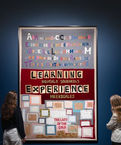 Embroidered quilt with A to Z and smaller messages
