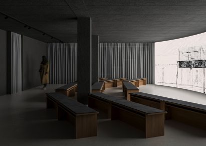 Exhibition space interior at the Brion Tomb visitor centre by AMDL Circle