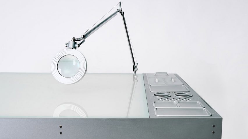 Magnifying glass on drafting table by Caliper for Daniel Arsham