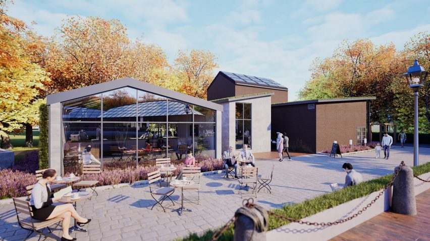 a visualisation of building in tones of grey and brown