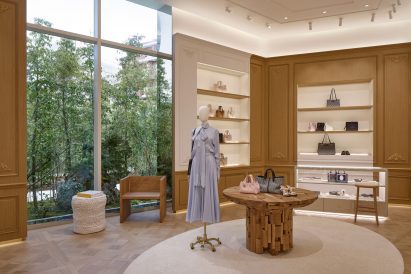 Interior of Dior Bamboo Pavilion with product shelves