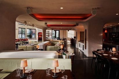 Restaurant interior defined by sculptural plaster forms