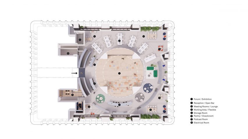 Floor plan of the Good Finance office in Taichung by Snøhetta