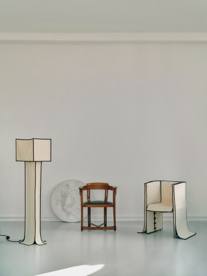 Lamp and chair made from fabric