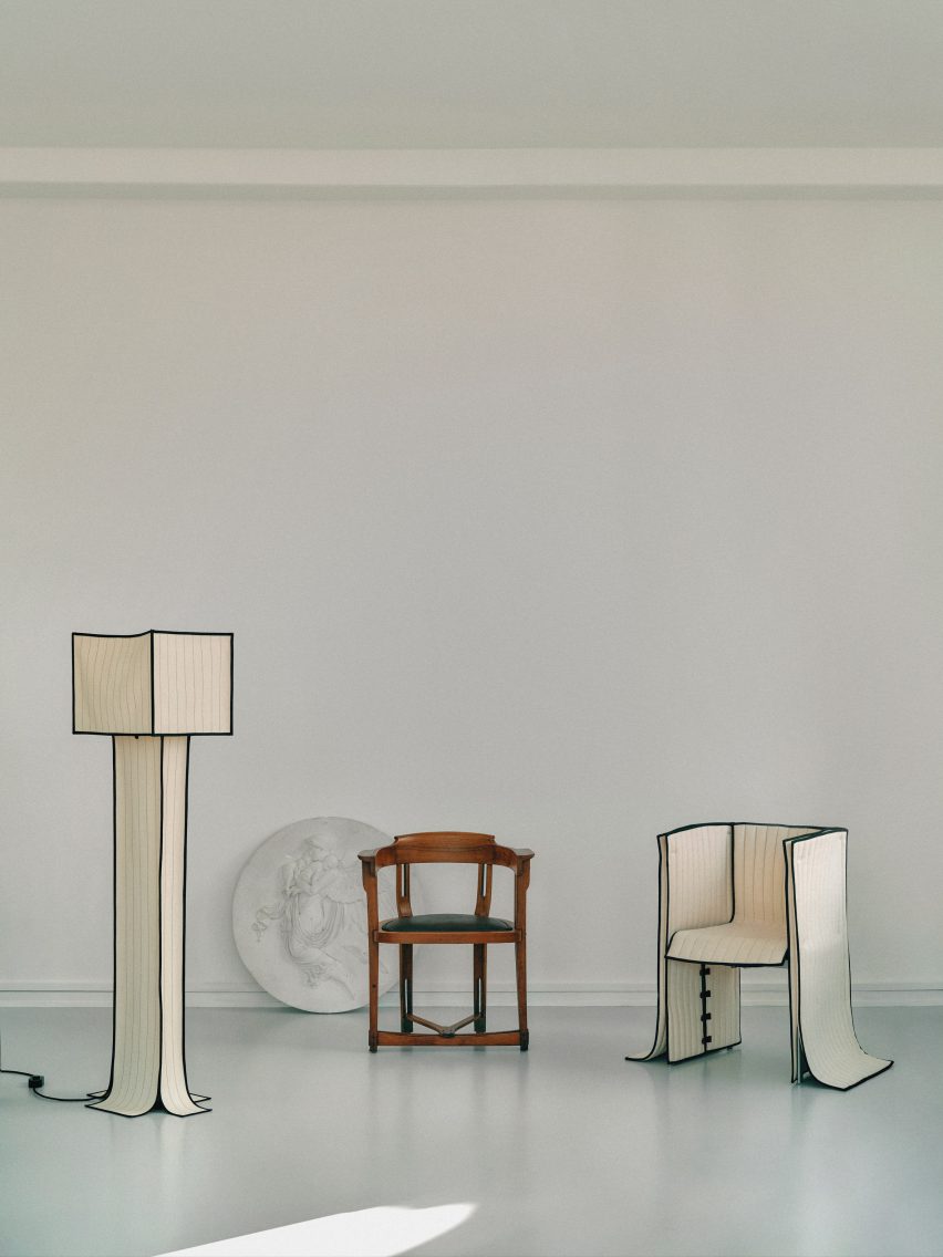 Lamp and chair made from fabric