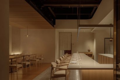 Restaurant interior with stone floor
