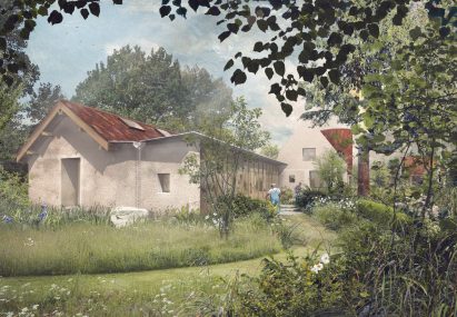 Render of a cancer care centre in Maidstone by Assemble