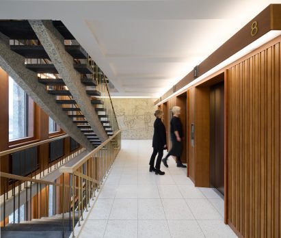 Circulation space within the New Government Quarter by Nordic Office of Architecture