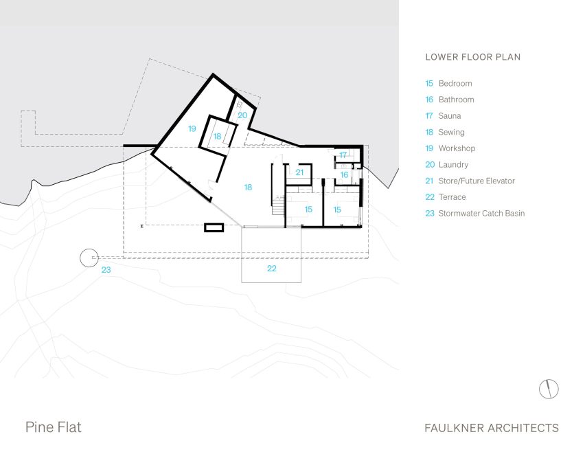 Lower floor plan of Pine Flat Residence by Faulkner Architects