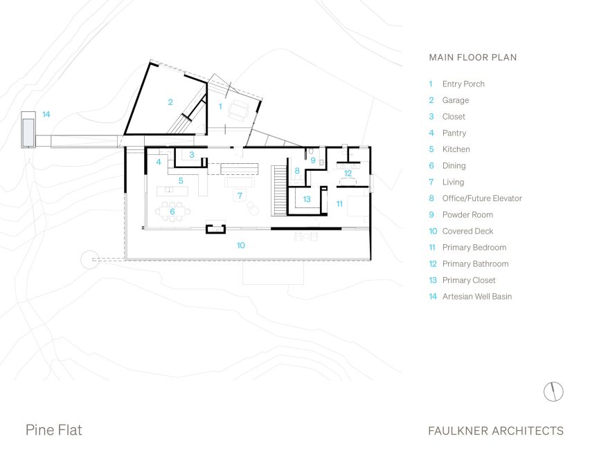 Upper floor plan of Pine Flat Residence by Faulkner Architects