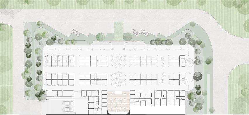 Lower floor plan of Plaza Luna Vallenata by TARQ Studio