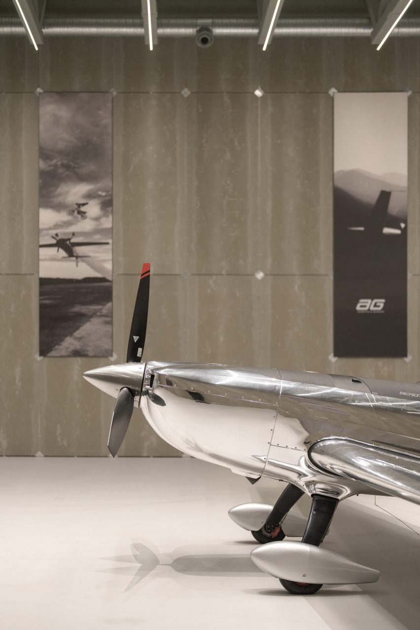 Hangar with silver plane
