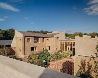 Courtyard of Rammed Earth House by Tuckey Design