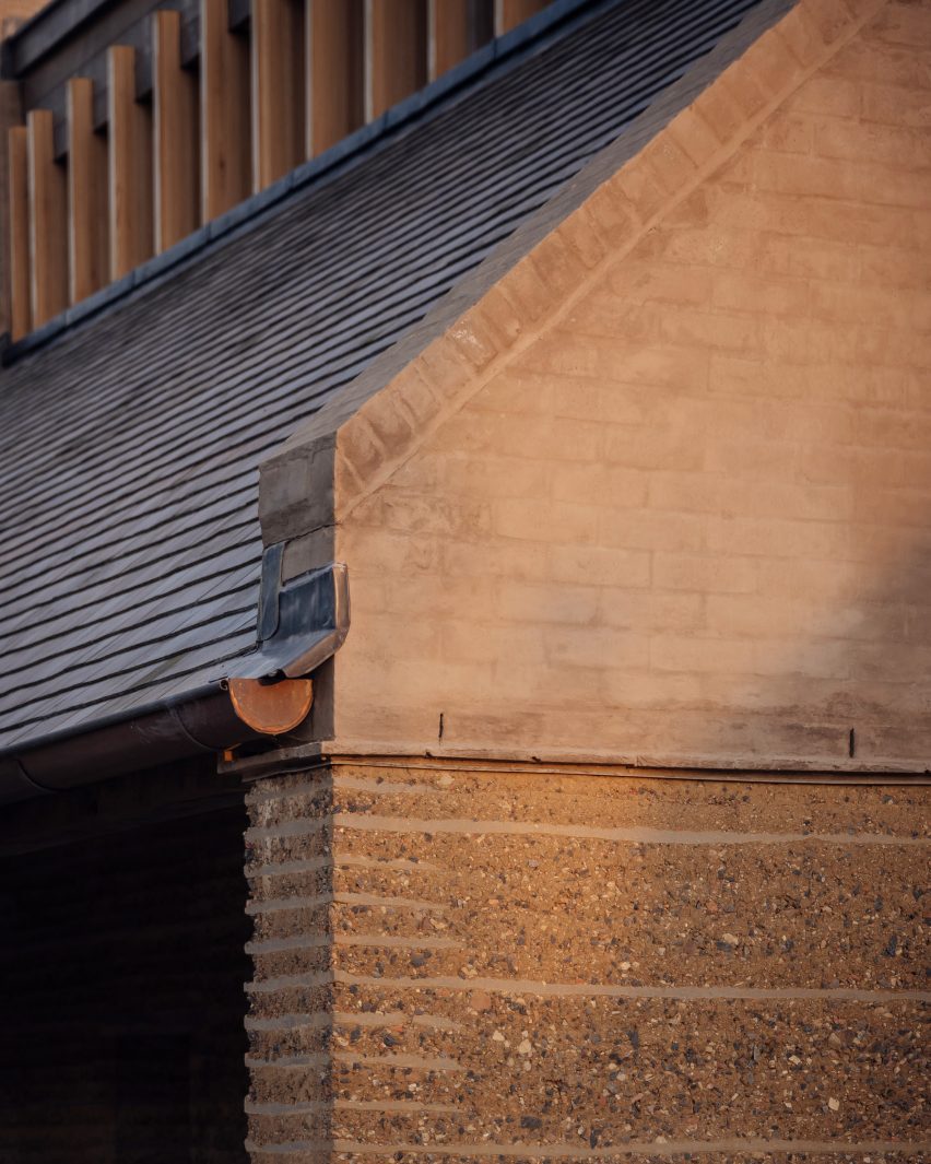 Wall detail of Rammed Earth House by Tuckey Design