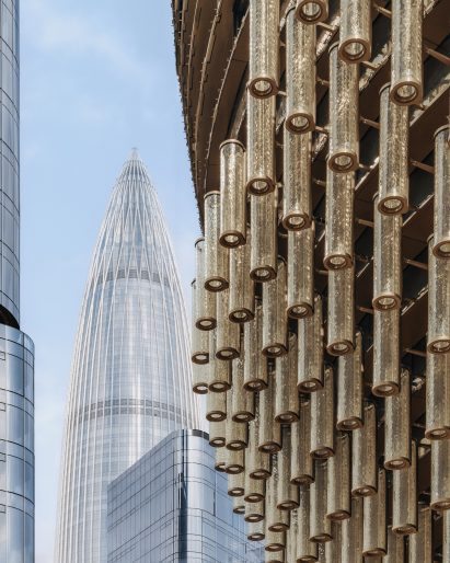 Hanging glass tubes in building in Shenzen