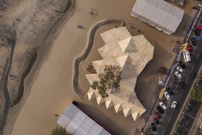 Aerial view of a building on Kerala beach