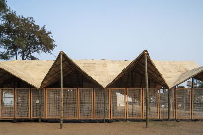 Pavilion with bamboo structure and cotton screens