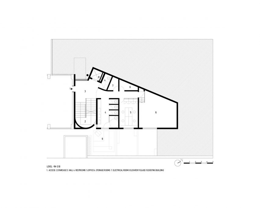 Basement plan of the Visual Arts Building at the Cardinal Spellman Salesian Bilingual School by Studio Blur