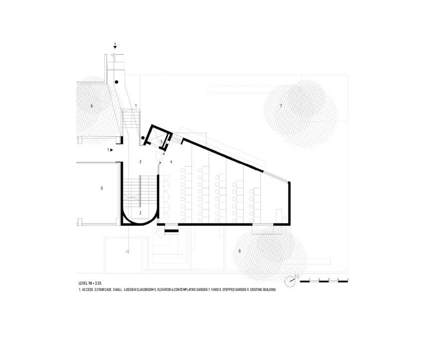 Ground floor plan of the Visual Arts Building at the Cardinal Spellman Salesian Bilingual School by Studio Blur