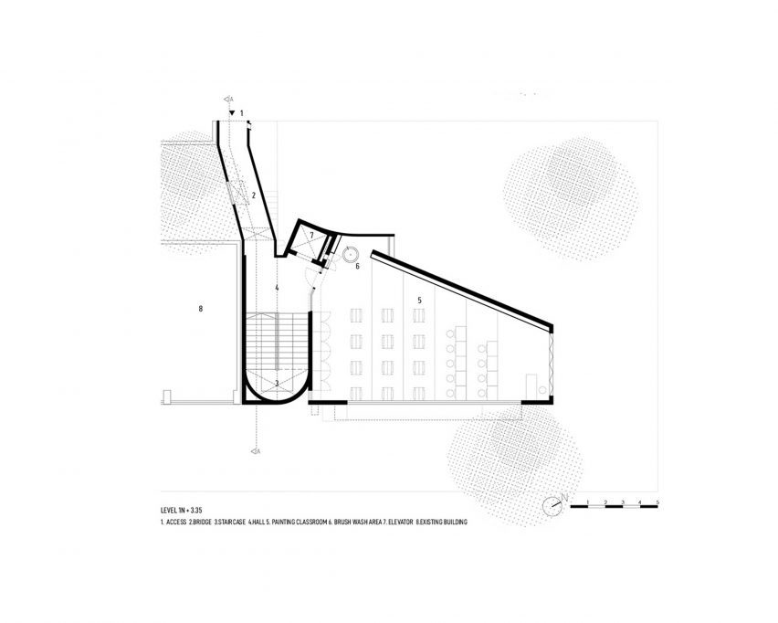 First floor plan of the Visual Arts Building at the Cardinal Spellman Salesian Bilingual School by Studio Blur