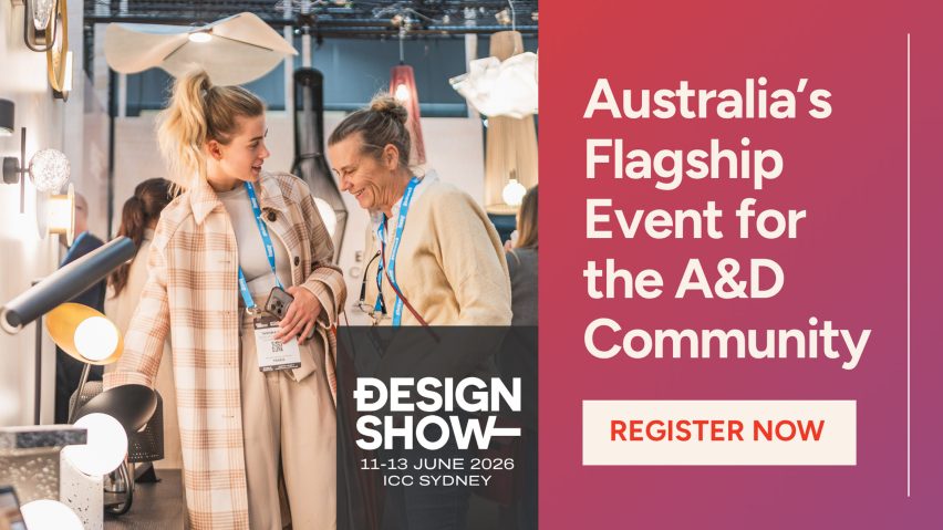 Photo of people at trade show Design Show Australia, with text