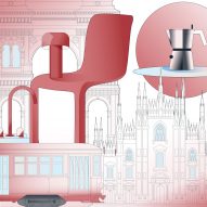 Collage illustration of buildings and furniture