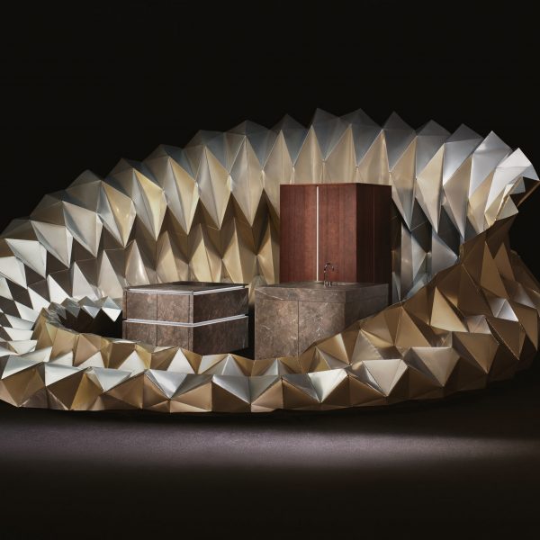 Kitchen system inside folded aluminium installation