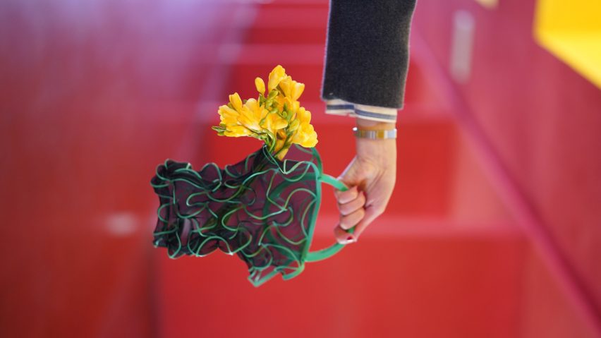 Hand holding 3D-printed bag