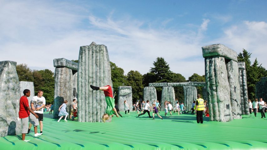 Art installation of inflatable Stonehedge formations