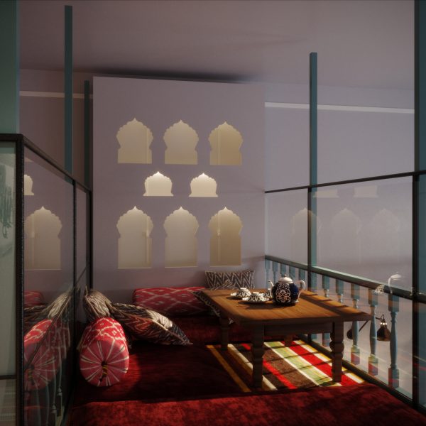 Exhibition featuring Uzbek communal space
